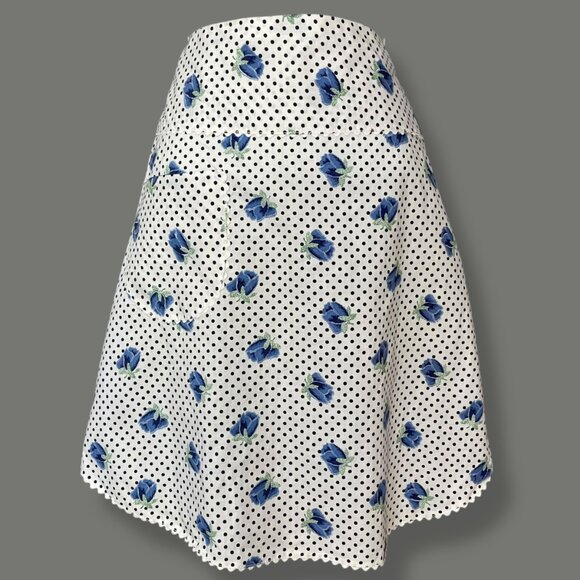 Vintage Half Apron Blue Roses Polka Dot Floral Tie Back Pocket Hostess Retro - Picture 1 of 8